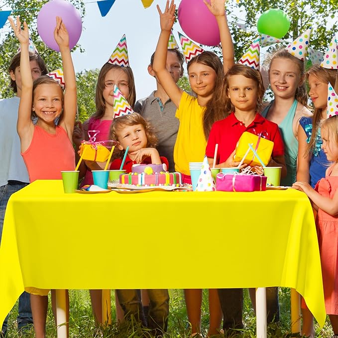 QZYL 12 PCS Yellow Rectangle Tablecloth, Disposable Plastic Picnic Table Cover, 54 X 108 in Lightweight Table Cloth Rectangle for Birthday Parties Weddings Picnics and Outdoor Gatherings
