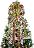 Christmas Tree Topper Wreath Bow Large Green Christmas Bow Tree Topper, Red Green Dot Polyester Gift Bows for Xmas Ornament Holiday Home Thanksgiving Indoor/Outdoor Decoration 45"x13"