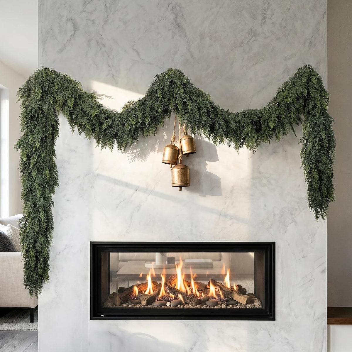 9ft christmas cedar garland, real touch soft greenery, main product view