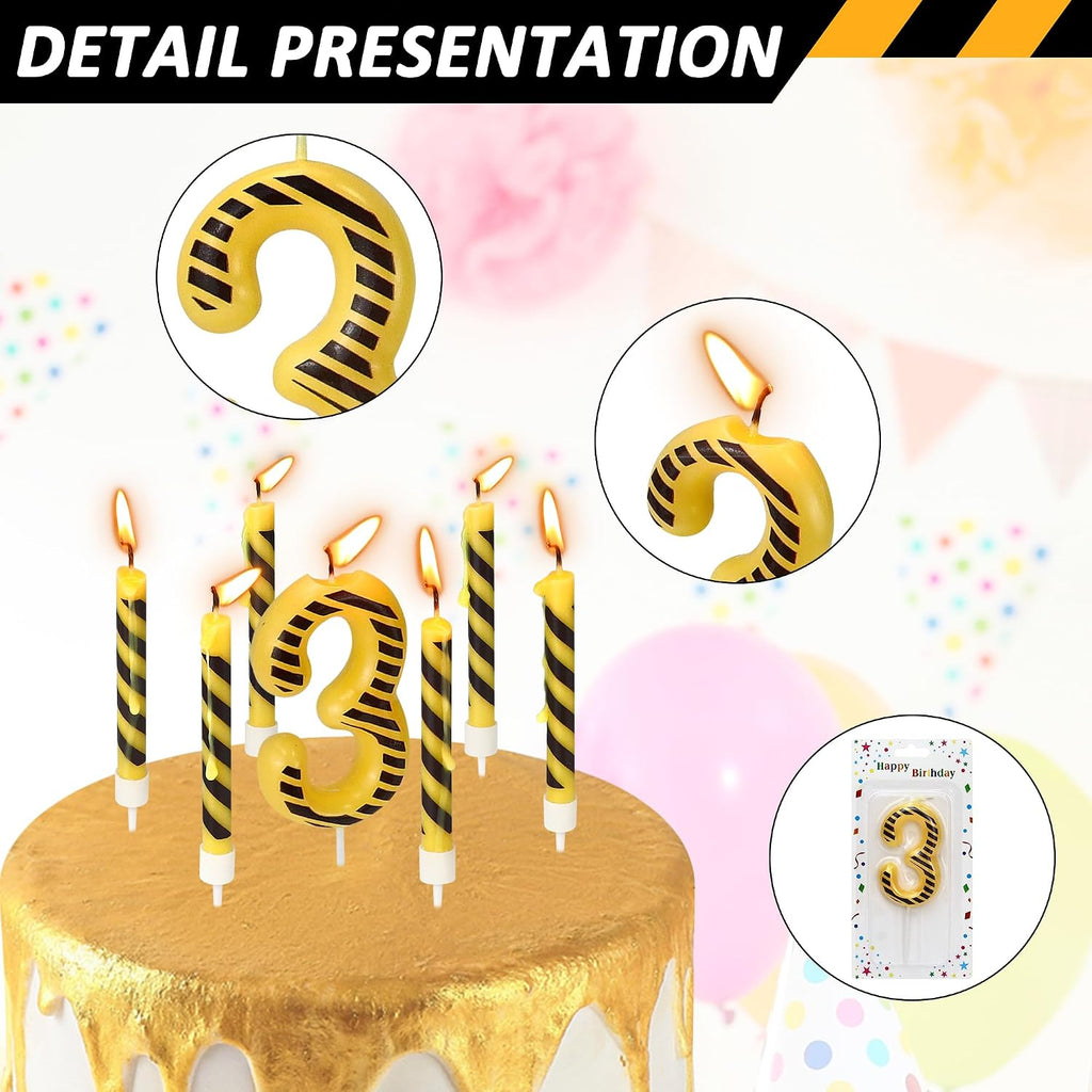 12 Pcs Construction Birthday Candles, Number 3 Candle Construction Cake Topper, Digger Cake Topper for Boys Girls Construction Birthday Party Supplies Decorations