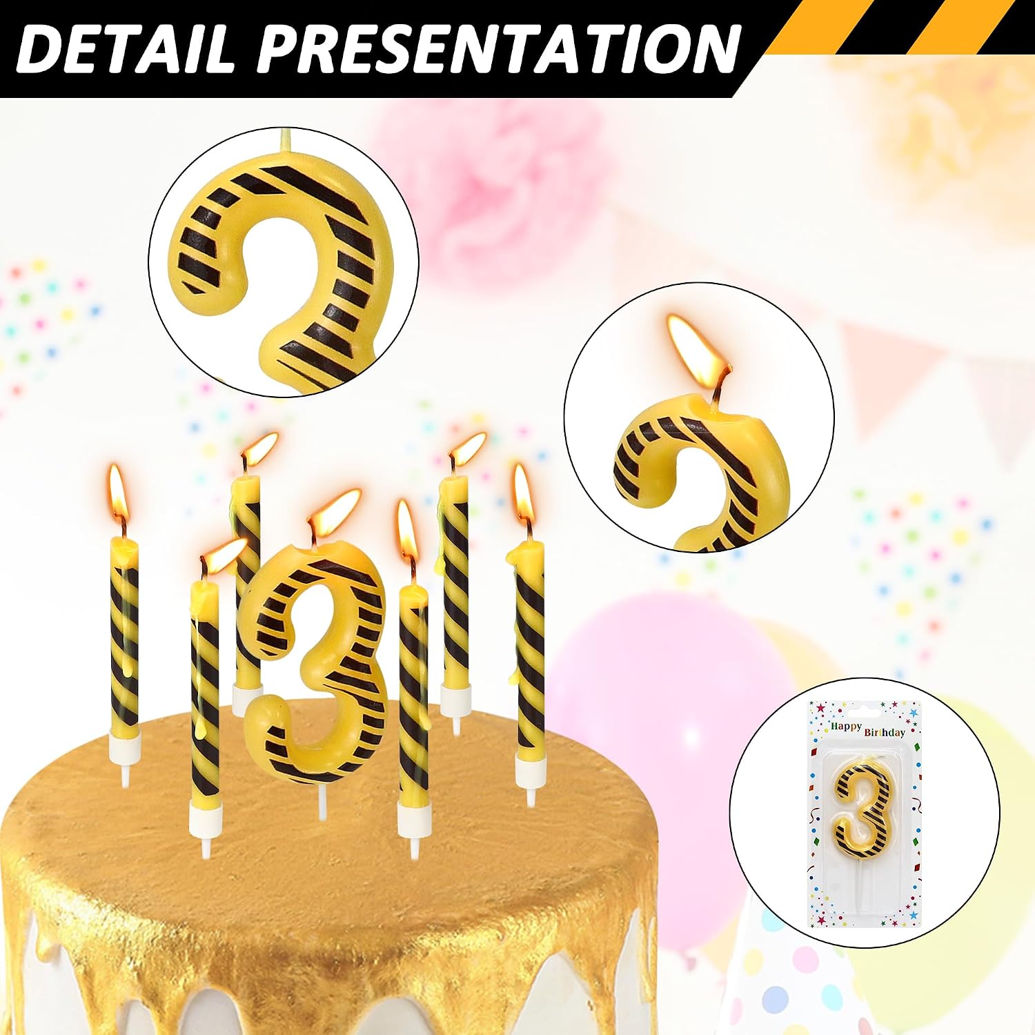 12 Pcs Construction Birthday Candles, Number 3 Candle Construction Cake Topper, Digger Cake Topper for Boys Girls Construction Birthday Party Supplies Decorations