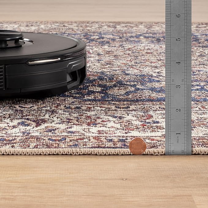 Bloom Rugs Washable Non-Slip 10 ft Runner - Dark Blue/Beige Traditional Medallion Runner for Entryway, Hallway, Bathroom, and Kitchen - Exact Size: 2.5' x 10'