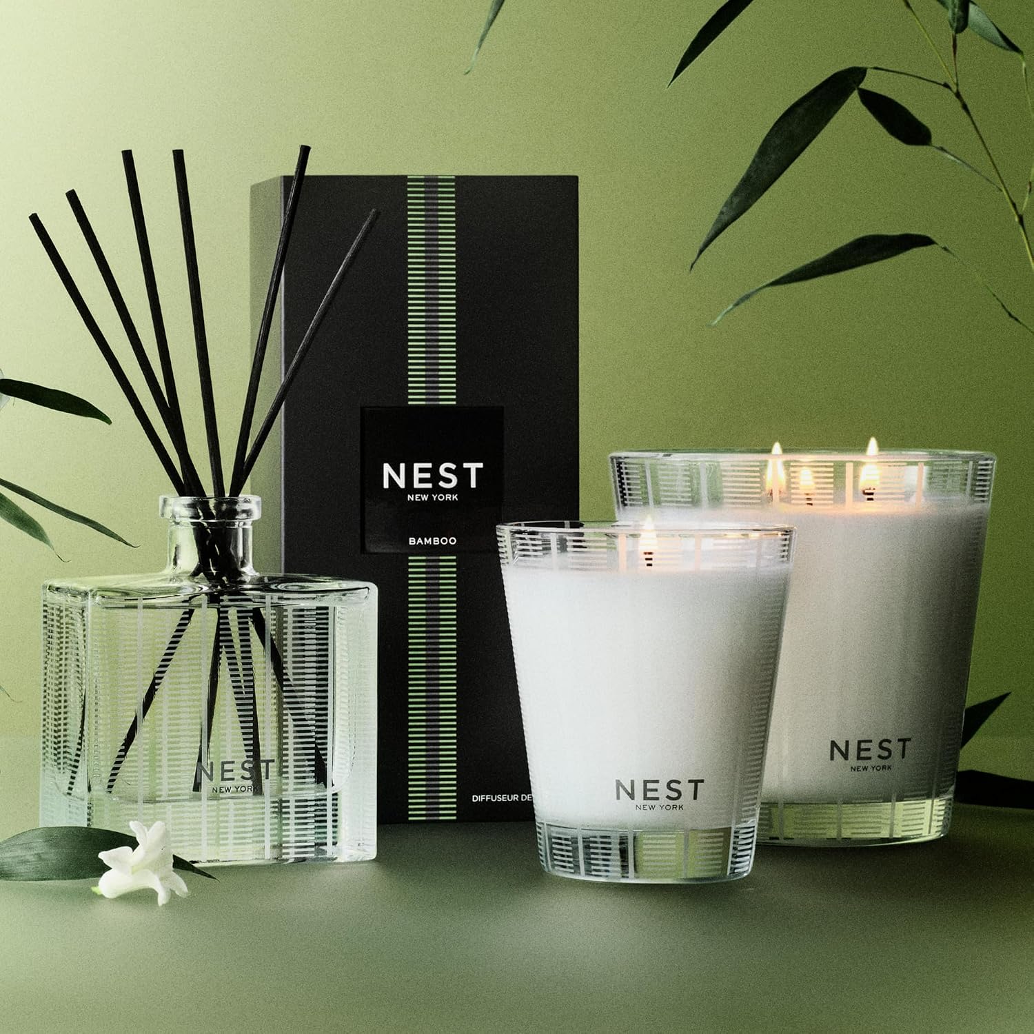 NEST New York Scented Votive Candle, Bamboo - 2 oz - Up to 28-Hour Burn Time - Reusable Glass Vessel