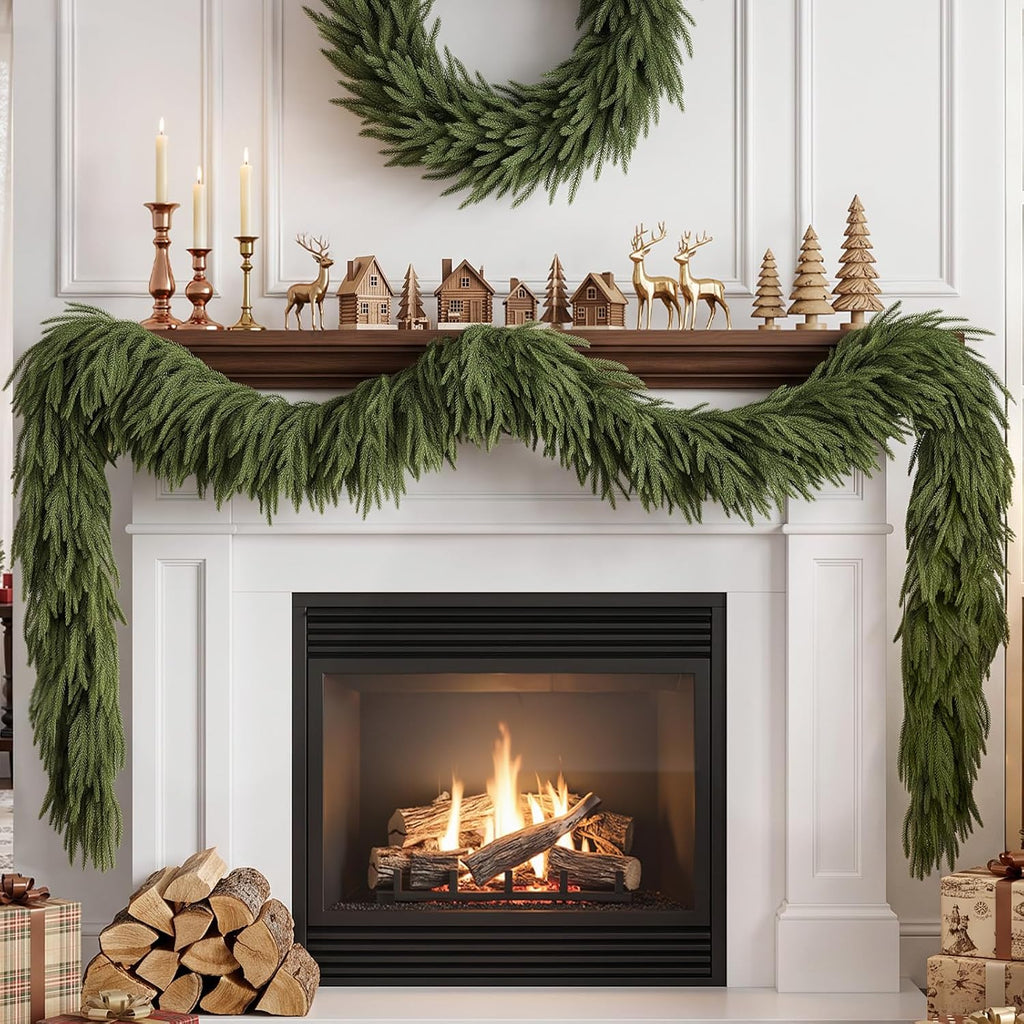 9ft christmas norfolk pine garland, real touch soft, view 9