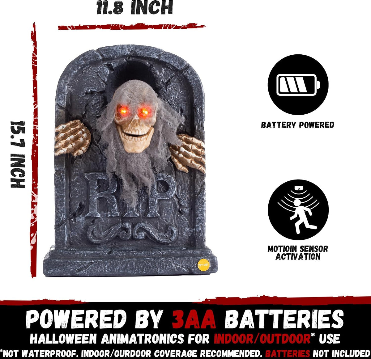Halloween Animatronic Zombie Tombstone Animated Skeleton Decorations - Sensor...