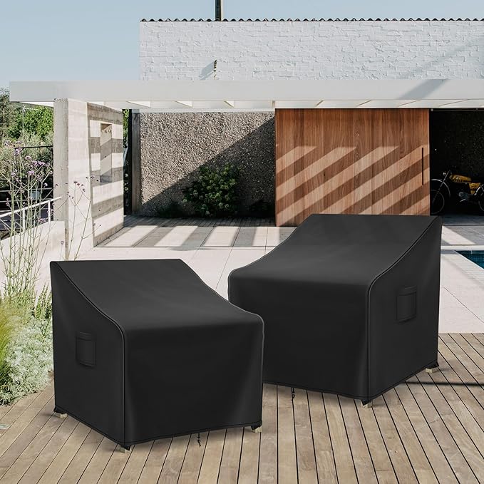 Patio Furniture Covers Waterproof for Chairs, Lawn Outdoor Chair Covers 2 Pack, Patio Chair Covers for Outdoor Furniture Fits up to 30W x 27D x 36H inches, Black