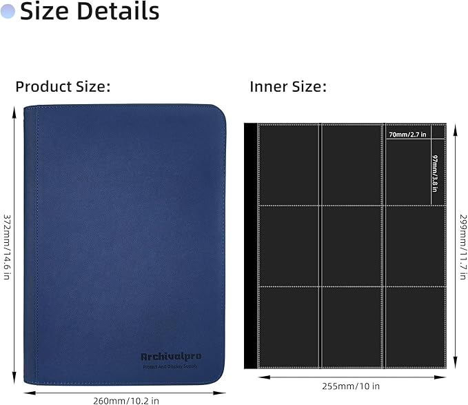 9 Pockets Premium Card Binder 360 Cards Trading Card Binders Zip Card Storage Display Album(9 Pocket 360 Card Slot,Blue)