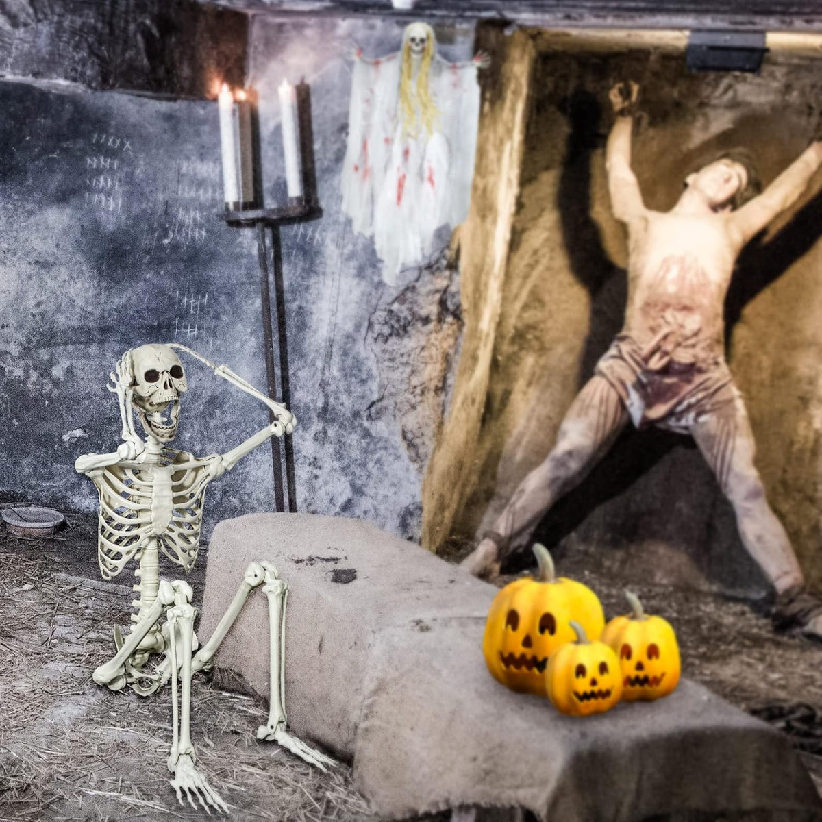 5.4ft Posable Halloween Skeleton - Full Body Life Size Skeleton Bones with Mo...