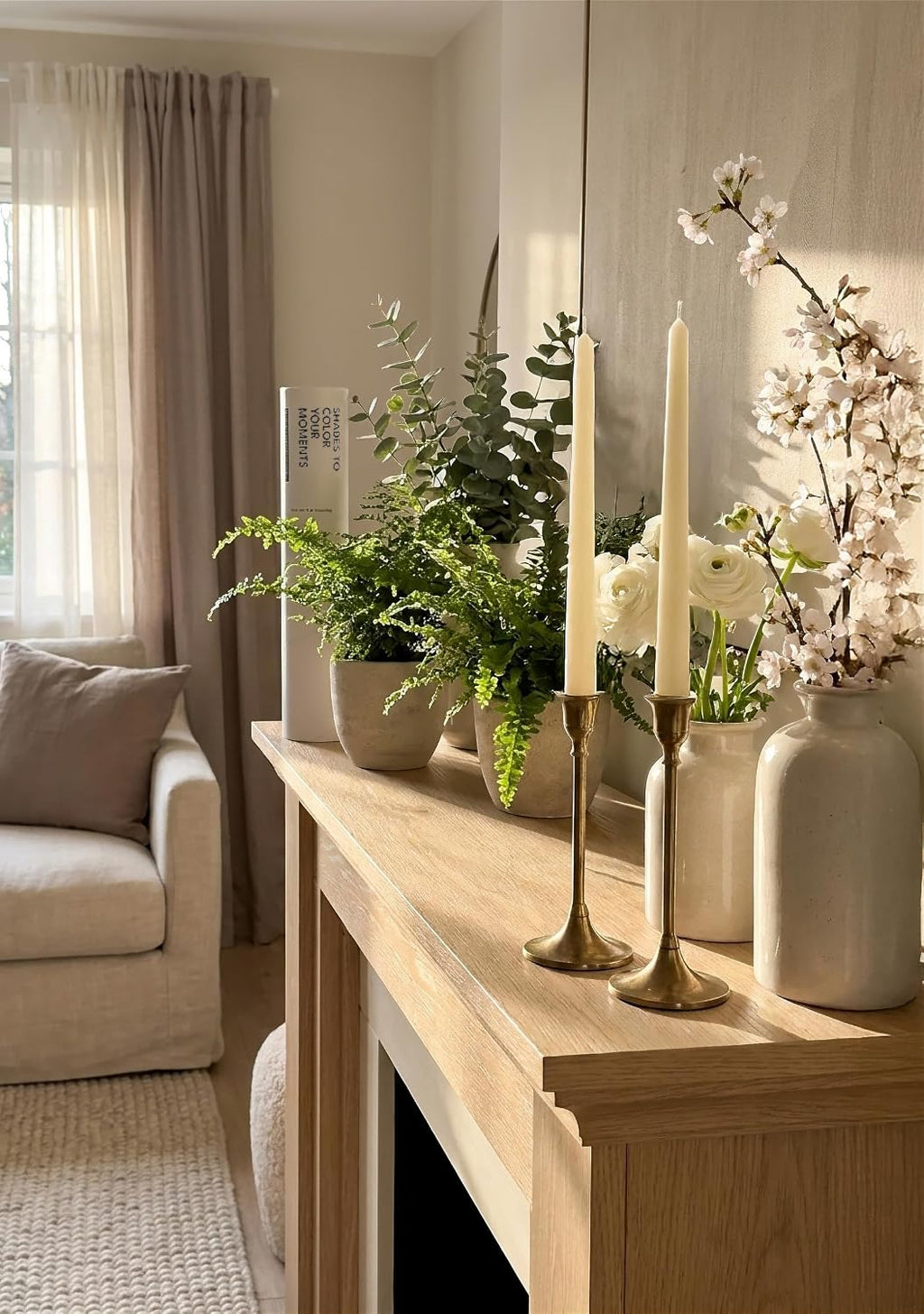 10" Classic Taper Candles, Ivory, 4-Pack, 7-8 Hours Long Burning, Unscented Tall Candlesticks