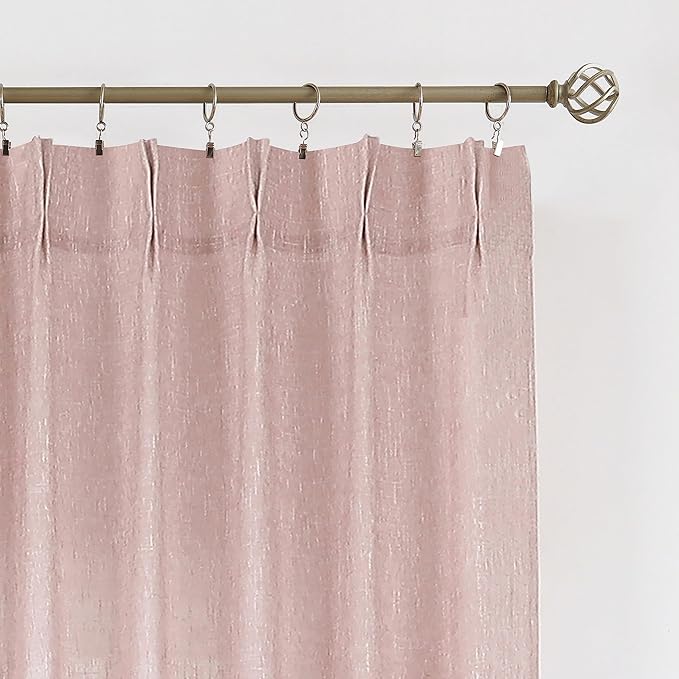Vision Home Pink Pinch Pleated Semi Sheer Curtains for Girls Bedroom Living Room Textured Light Filtering Window Curtains 90 inch Rayon Blended Pinch Pleat Pink Drapes with Hooks 2 Panels 40" Wx90 L