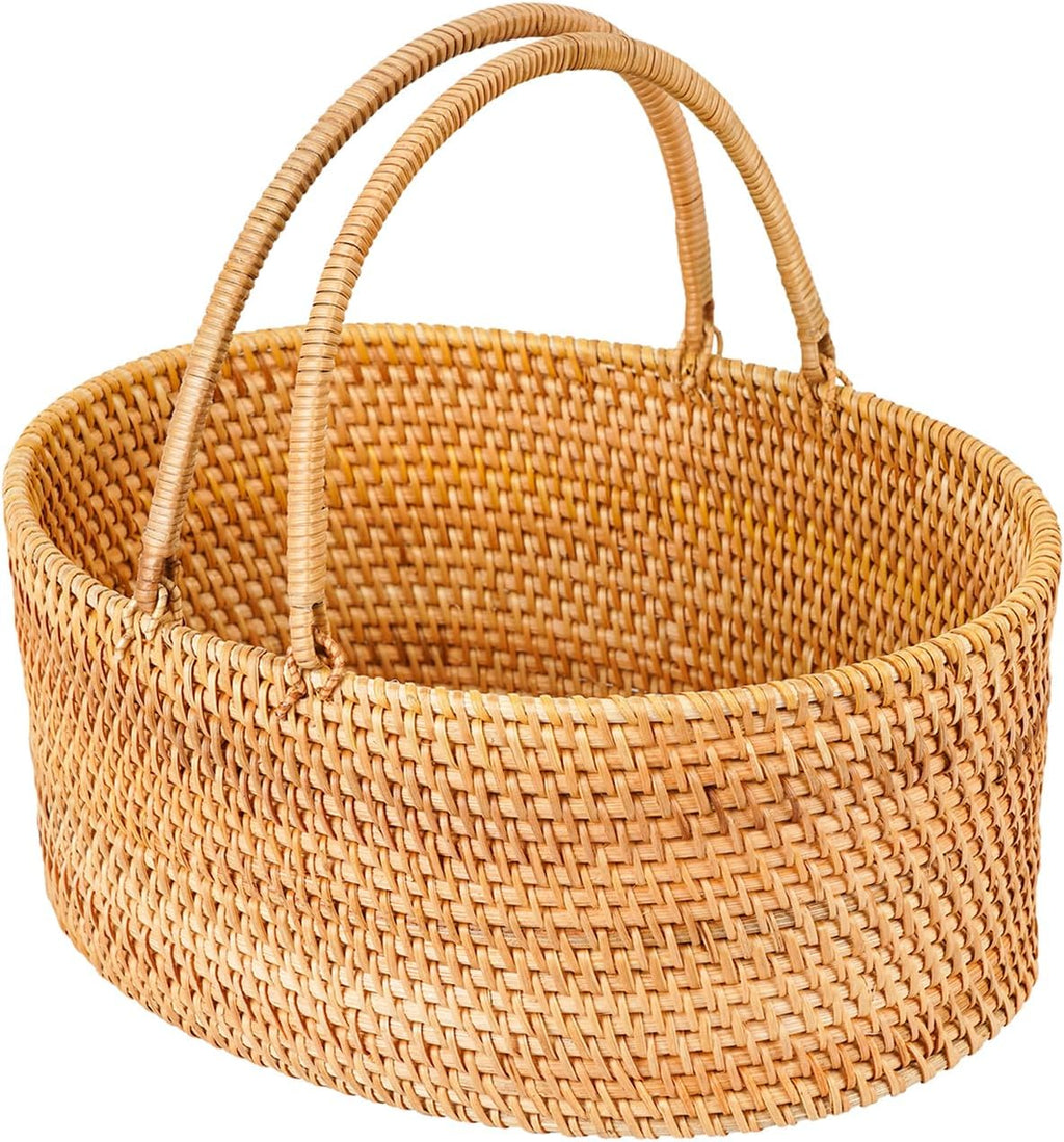 rattan picnic basket with handle, 12.6x9x5 in handwoven, main product view