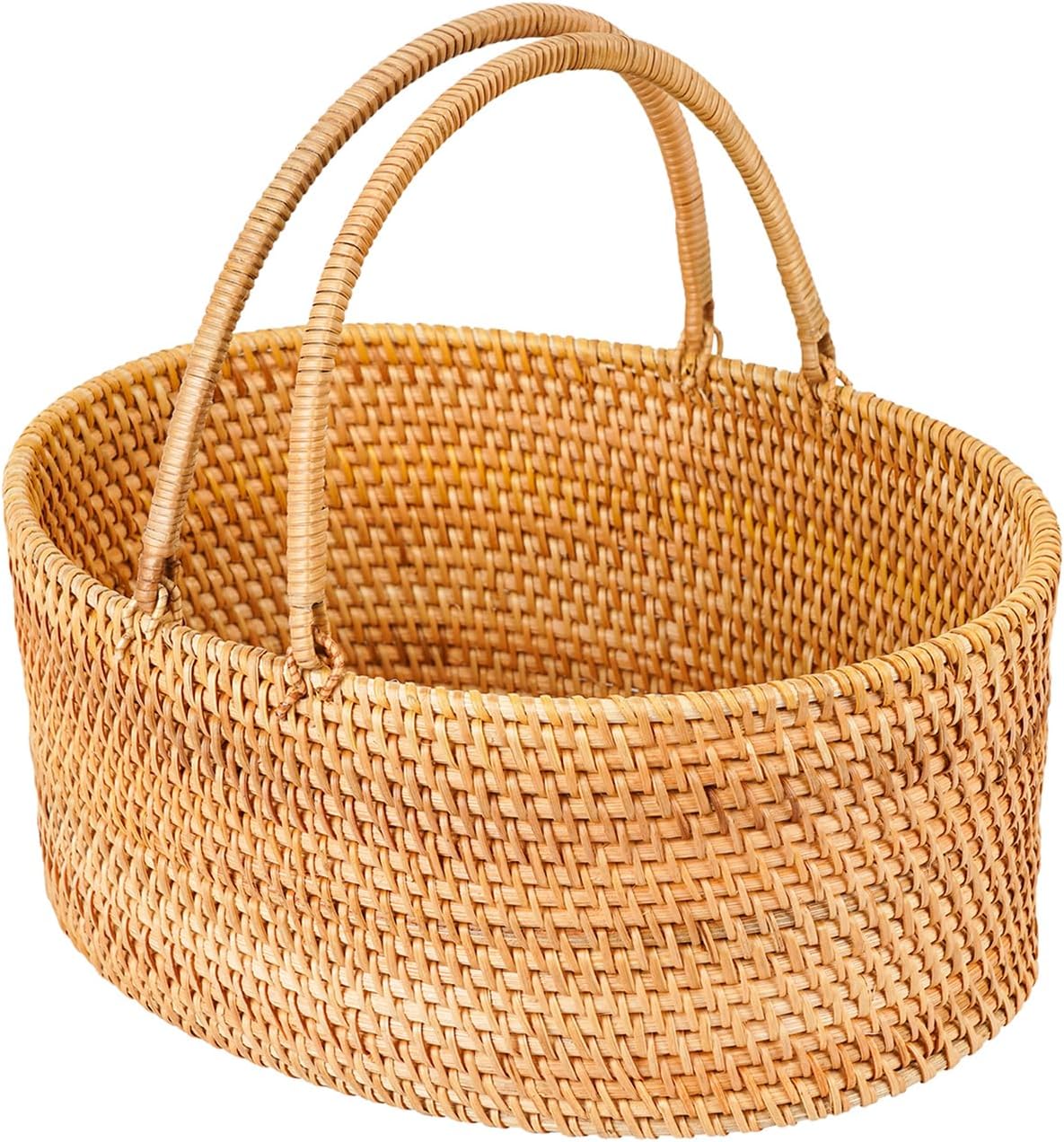 rattan picnic basket with handle, 12.6x9x5 in handwoven, main product view