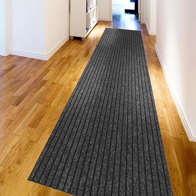Ottomanson 2'7" x 8' Hallway Runner with Scraper Pile - Extra Durable Non-Slip Rug Mat for Indoor & Outdoor Use - Ideal for Kitchen, Entryway & Garage - High-Traffic Carpet, Black