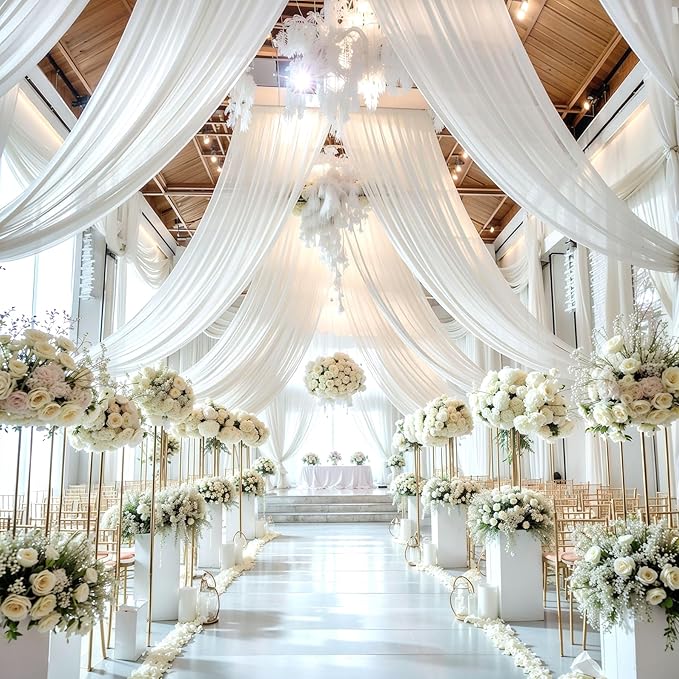 PARTISKY Wedding Arch Draping Fabric,1 Panel 18FT White Drapes Chiffon Fabric Drapery Decorations for Ceremony Reception Party Ceiling Backdrop