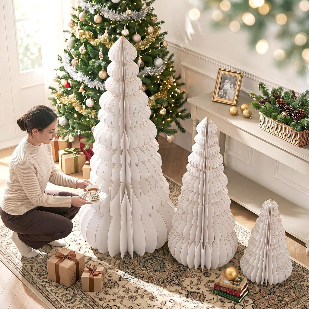 glikceil 3 set large honeycomb paper christmas tree showing dimensions