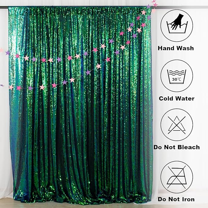 ShinyBeauty Iridescent Green Sequin Backdrop 20x10FT Glitter Fabric Photograph Sequins Green Blue Shimmer Wall Studio Background
