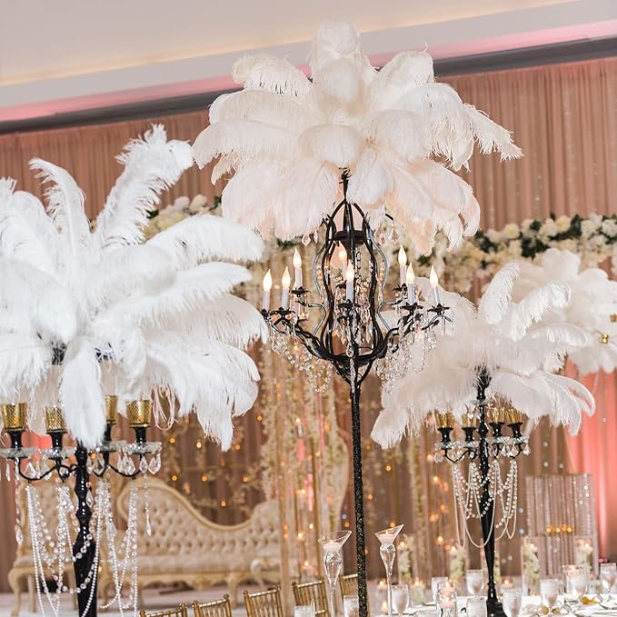 Retrowavy 30 Pcs 18-20 Inch Large Natural Ostrich Feathers Bulk for Centerpieces for Wedding Party Centerpieces Home Decoration Flower Arrangement (White)