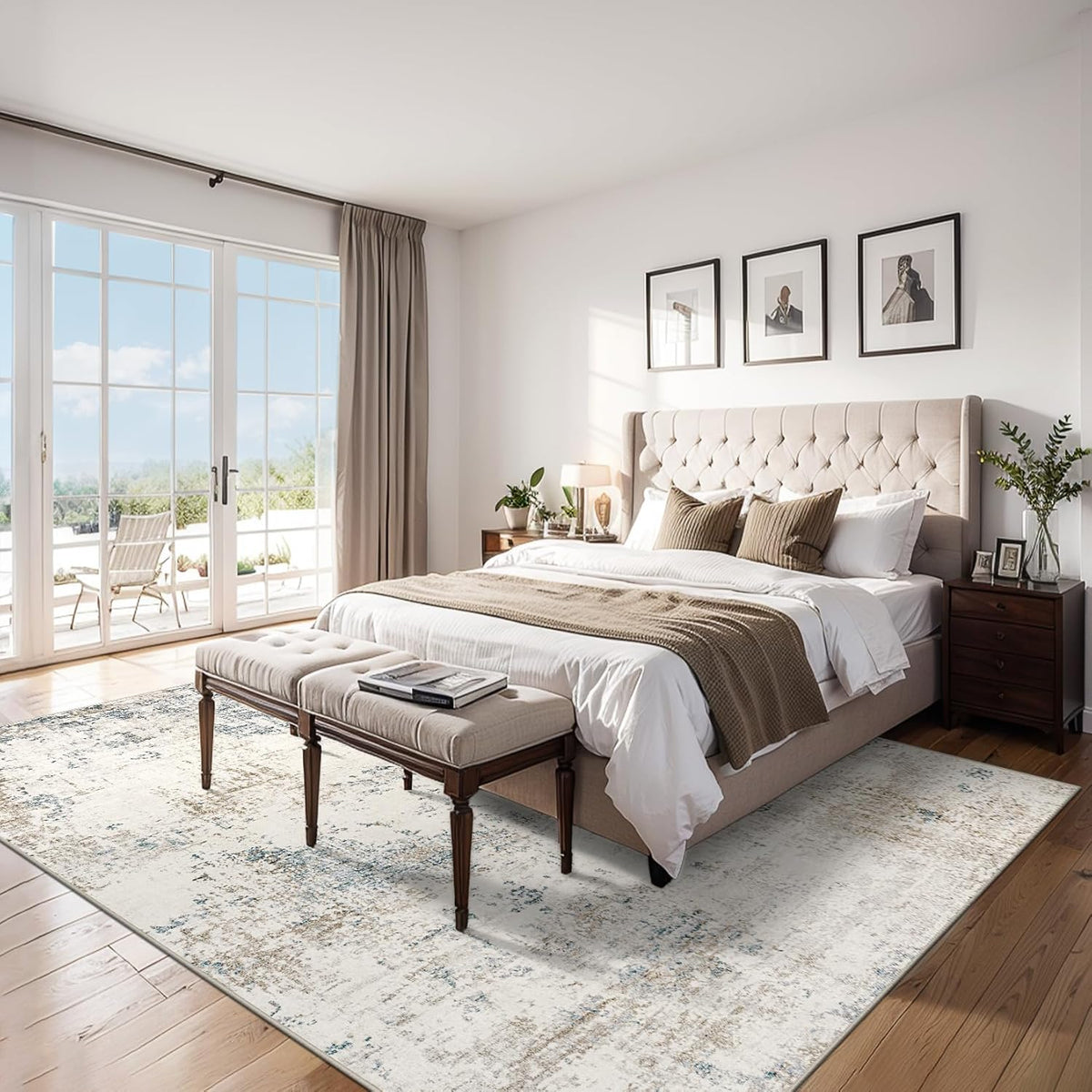 8x10 Area Rug Living Room: Modern Abstract Washable Carpet Beige