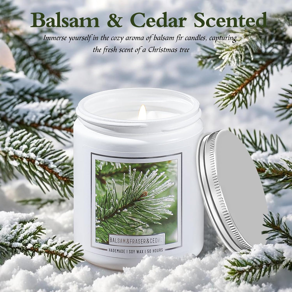 Homsolver Balsam Fir Pine Candle, Christmas Scented Candles, Holiday Natural Soy Candles with 50+ Hour Burn Time, Fir Cedar Tree Scent Gifts for Women Men, Wedding Favors for Guests, Souvenir Gifts