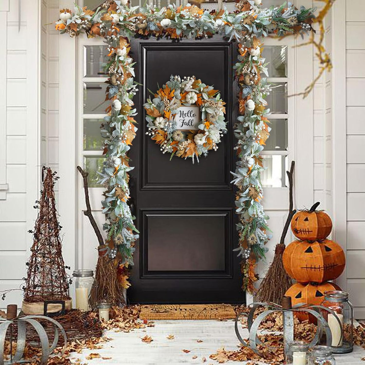fall wreath pumpkin garland thanksgiving autumn neutral garlands showing dimensions