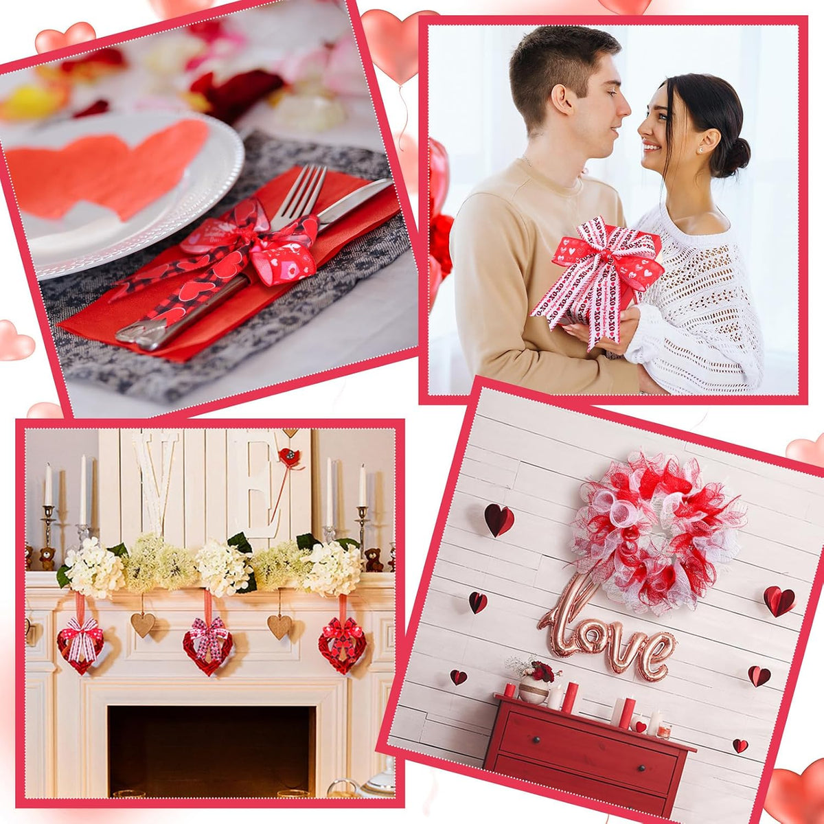 10 Pcs Valentine's Day Ribbon Including 4 Rolls Mesh Ribbon and 6 Rolls H...