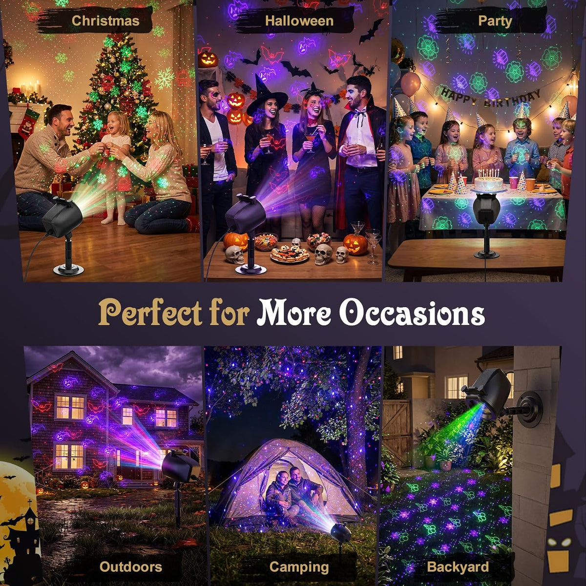 Christmas Laser Lights Outdoor, 2-in-1 Firefly Projector with 4 HD Slides