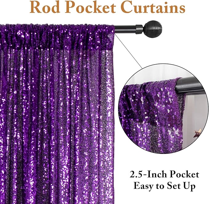 ShinyBeauty 4 Panels Purple Sequin Curtains | 2Ft x 8Ft Sparkle Photo Backdrop | Shimmer Background for Parties & Events | Mermaid Theme | Durable & Elegant Fabric Backdrop