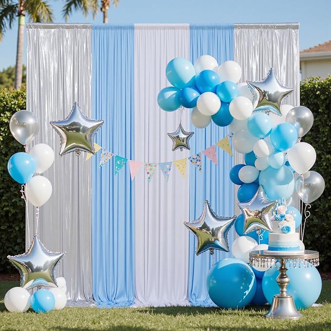 20x10FT Silver Sequin Backdrop - 4 Panels 5x10FT Wrinkle-Free Glitter Drapes for Weddings, Parties & Events