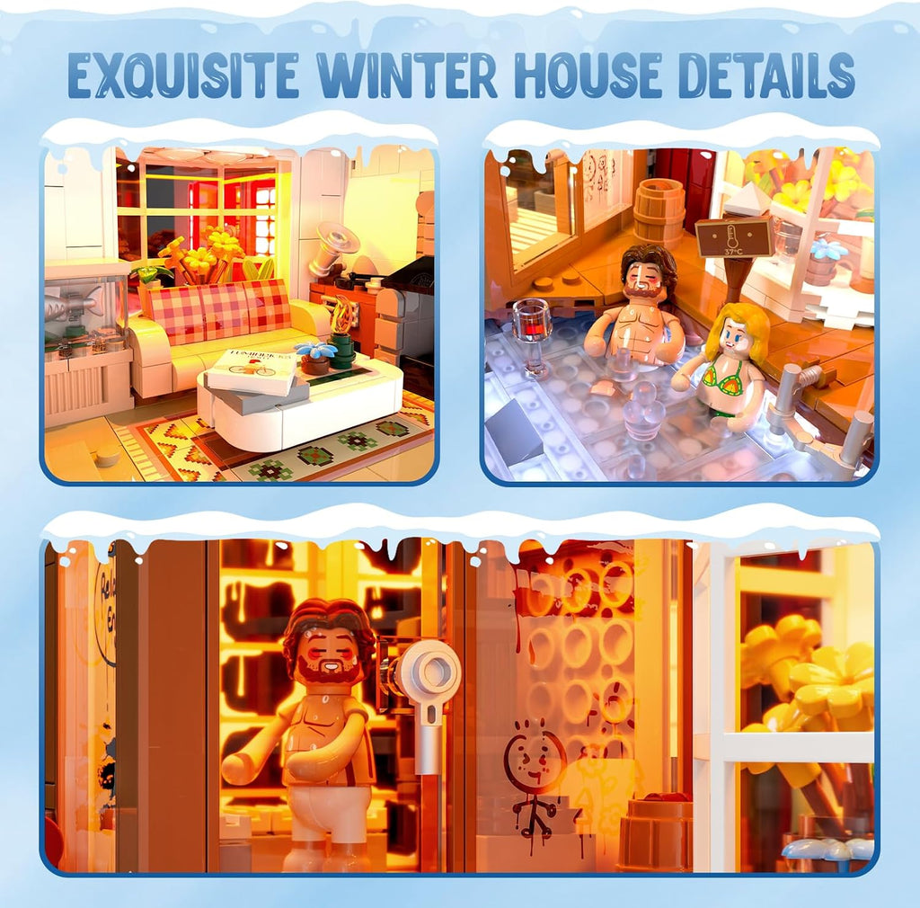 lumibricks spa-cabin winter lighting-building-bricks set - 2235 pcs, side view