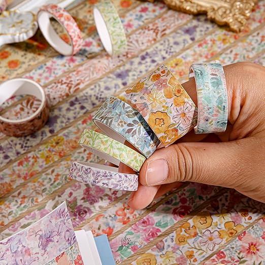 32 Rolls Washi Tape Set, Colored Floral Decorative Masking Tape, Artists Tapes for Junk Journal, Journaling, DIY Craft Projects, Scrapbooking Supplies Decor