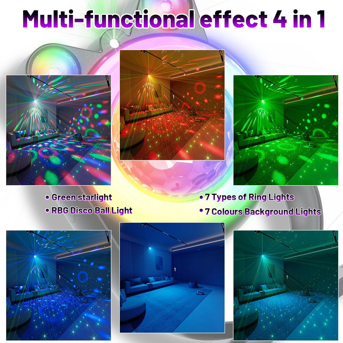 Party Lights Disco Ball Light, Dj Disco Lights Sound Activated Led Star Proje...