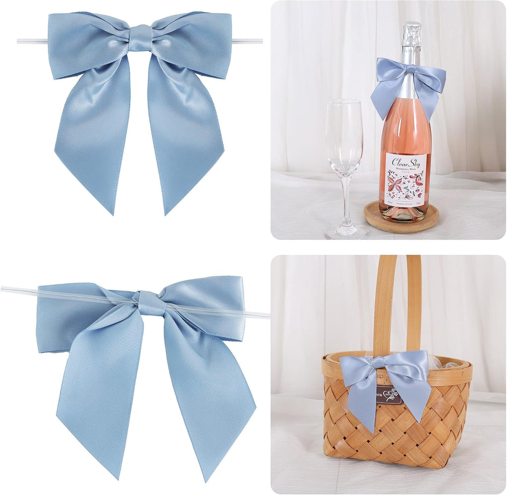 TONIFUL 50pcs Dusty Blue Satin Ribbon Bows with Twist Tie, 4.5 Inch Decorative Bows for Gift Wrapping, Treat Bags, Crafts, Bottles, Christmas Tree, Wedding, Baby Shower, Birthday Party Decorations