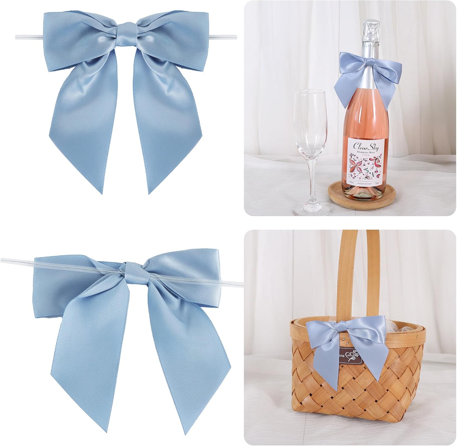 TONIFUL 50pcs Dusty Blue Satin Ribbon Bows with Twist Tie, 4.5 Inch Decorative Bows for Gift Wrapping, Treat Bags, Crafts, Bottles, Christmas Tree, Wedding, Baby Shower, Birthday Party Decorations