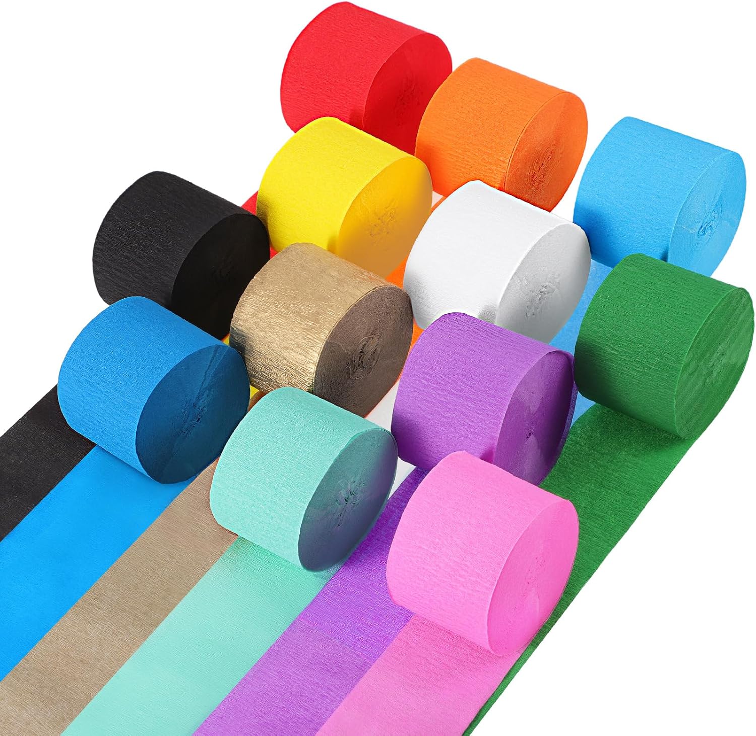 Crepe Paper Streamers 12 Rolls 984ft, 1.77 in x 82 ft, Rainbow Colors | Lightweight Paper, 12 Assorted Colors, Easy to Hang for Birthdays, Weddings, Baby Showers and DIY Crafts