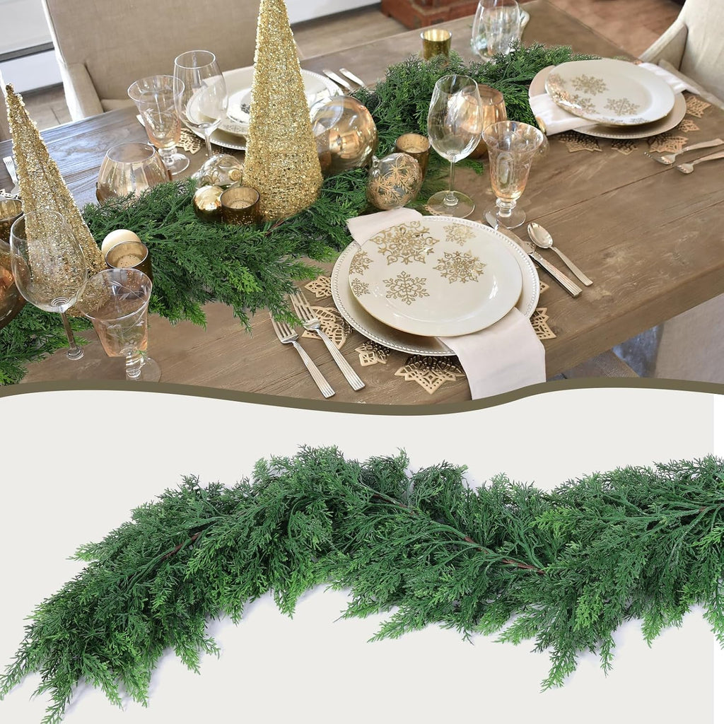 hananona 6 ft christmas garland, real touch cedar showing dimensions