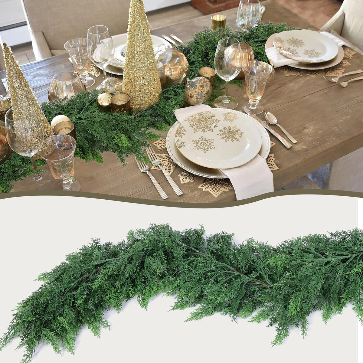 hananona 6 ft christmas garland, real touch cedar showing dimensions
