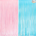 Pink and Blue Party Photo Backdrop - GREATRIL Foil Fringe Tinsel Streamers for Pastel/Easter/Birthdays Party Decorations - 3.2ft X 8.2ft - 2 Packs