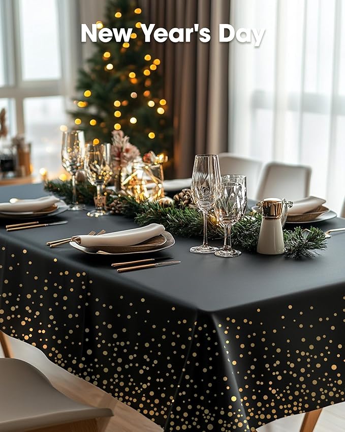 Pureegg Plastic Table Cloth Disposable 10 Pack, 54 x 108 Inch Table Cloths, Graduation Decorations Class of 2025, Graduation Tablecloths, Rectangle, Plastic Cover, Leakproof & Sturdy, Black and Gold