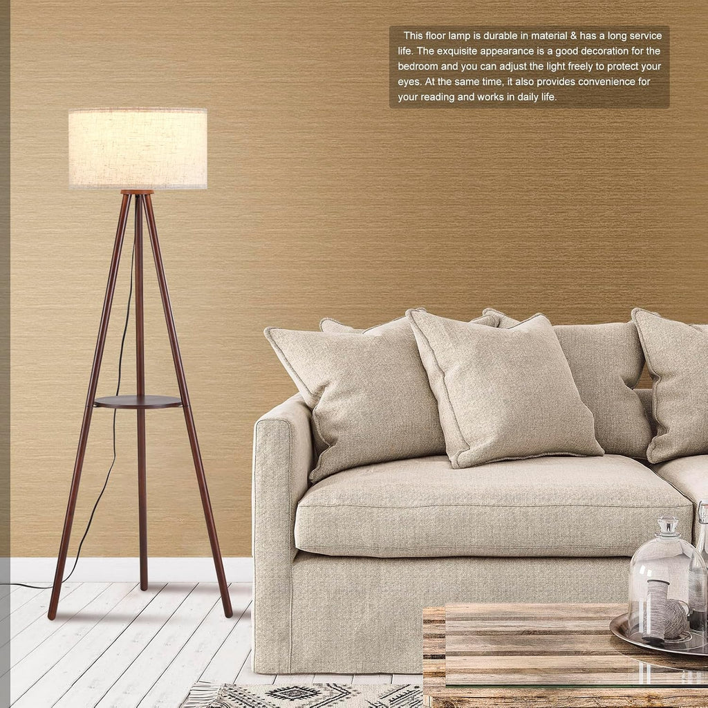 btp wood tripod floor lamp for living room shown in use