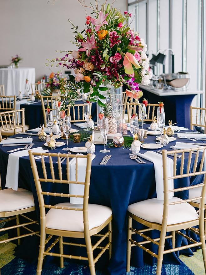 10 Pack Round Tablecloths - 120 Inch, Navy Blue Polyester Table Cover for Round Table, Stain and Wrinkle Resistant Washable Fabric Tablecloth, Polyester Tablecloth for Wedding Banquet Parties