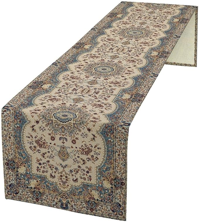 Boho Vintage French Table Runner,Retro Flower Rustic Country Style Floral Print Pattern for Home Kitchen Table Decor Dining Coffee Room Garden Party Decor 13x60in
