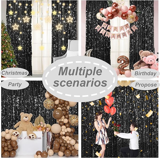 18MM Black Big Sequin Payatte Backdrop Curtains 4.5FTX9FT 2 Panels-Black Drapes Curtains for Thanksgiving Christmas Home Party Supplies