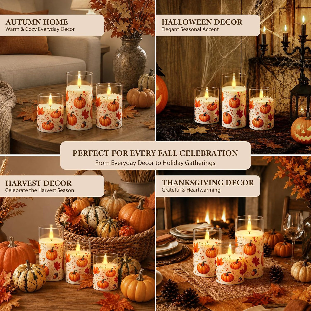 Raycare Fall Flameless LED Pillar Candles Battery Powered with Remote Timer