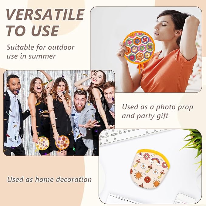 4 Styles Retro Hippie Round Foldable Hand Fan Japanese Foldable Fan Style Handheld Compact Cooling Fans,Round Folding Fan for Outdoor Games,Xmas Decoration,Festival,Party Favors,Travel,Events
