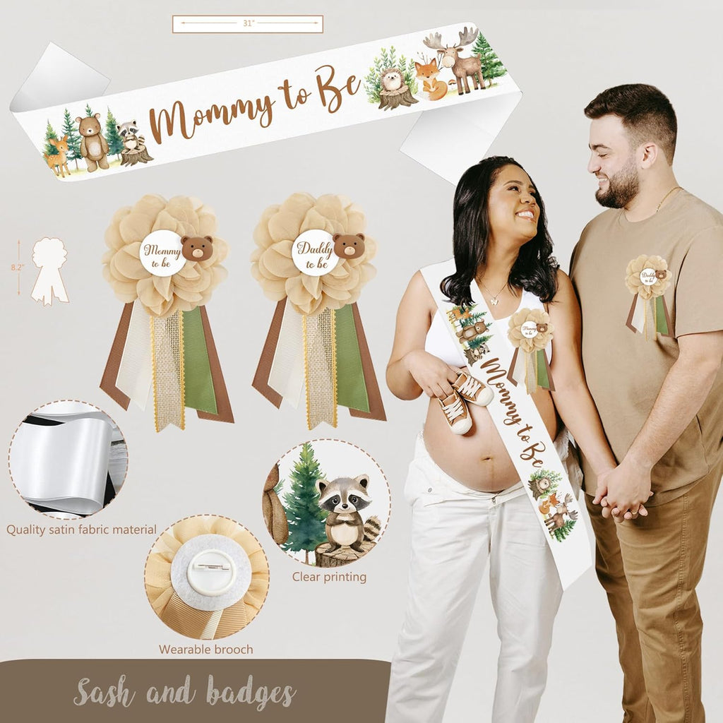 Woodland Animals Baby Shower Decoration Party Supplies, Forest Animal Neutral Gender Reveal Party Decorations, Backdrop Balloon Arch Box Mom to Be Sash Dad to Be Pin Tablecloths Cake Topper
