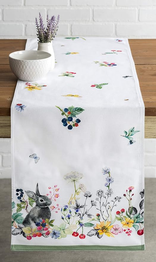 Maison d' Hermine Table Runner 100% Cotton Double Layer Table Runners 72 inches Long Decorative for Home Kitchen Dining Party Baby Shower Wedding Bridal Shower Spring Summer (Printemps, 14.50" x 72")