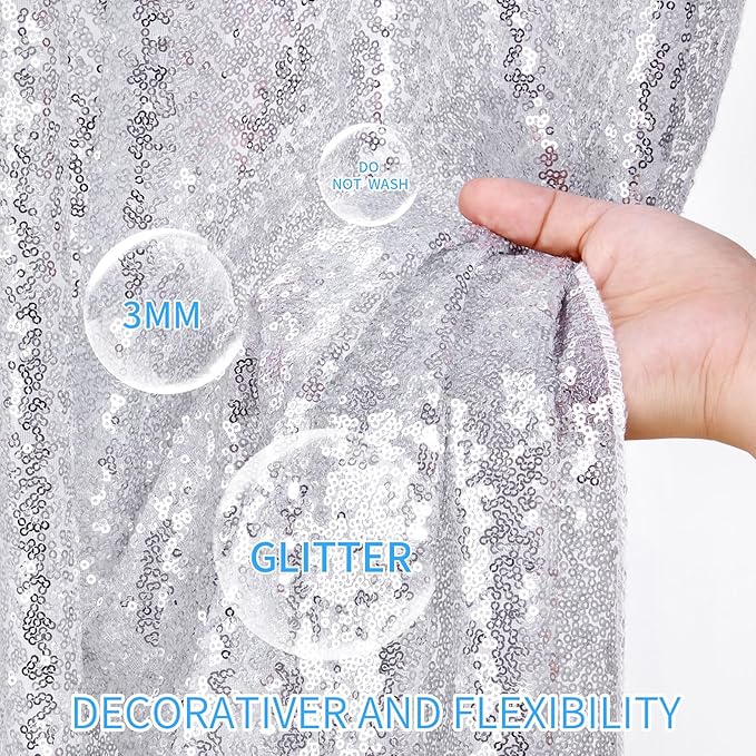Sequin Backdrop Curtains 6ft x 8ft Silver Background Wedding Decoration Panels Giltter Curtains for Birthday Party 2 Pcs 3ftx8ft