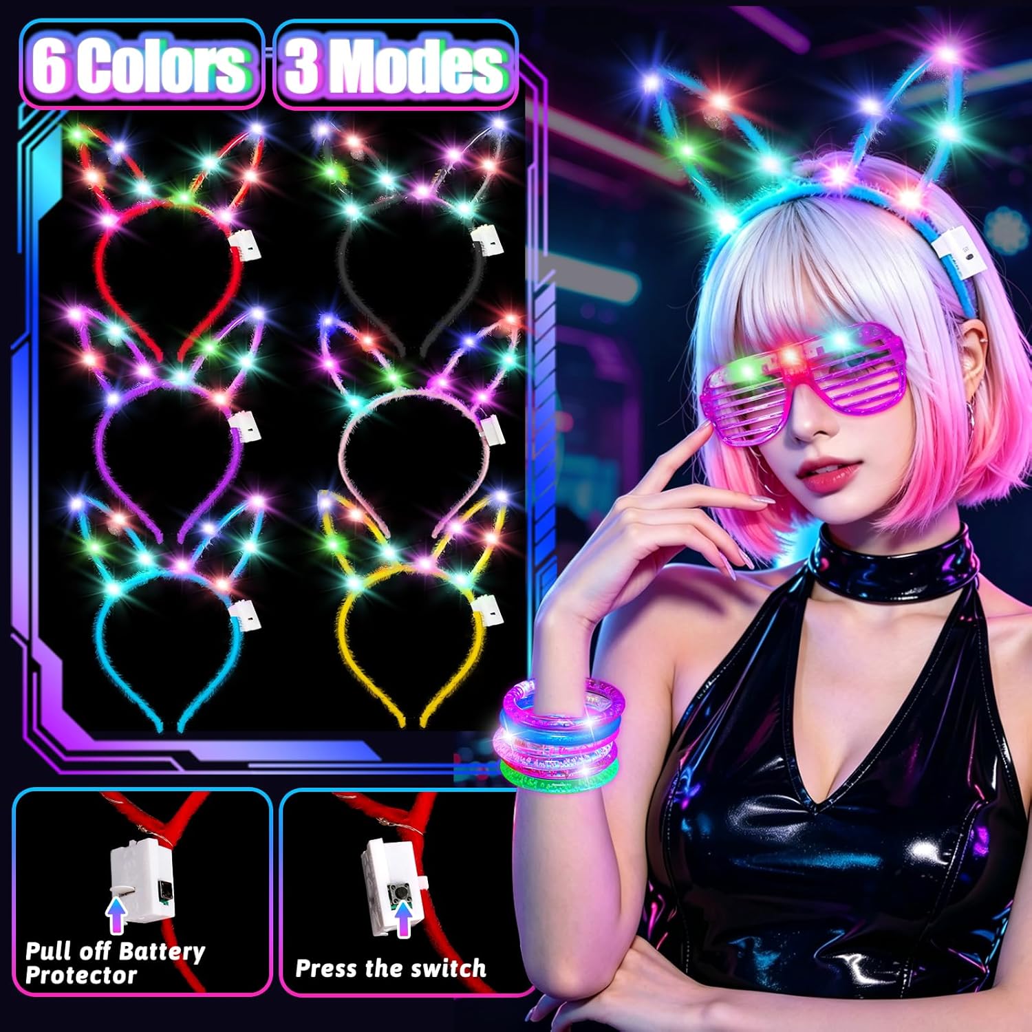 156Pcs Glow In The Dark Party Supplies for Kids/Adults, Light Up Accessories with Glasses, Headband, Bracelets, Necklaces, Wand, 100 Glow Sticks Bulk Party Pack, Neon Disco Birthday Party Decorations