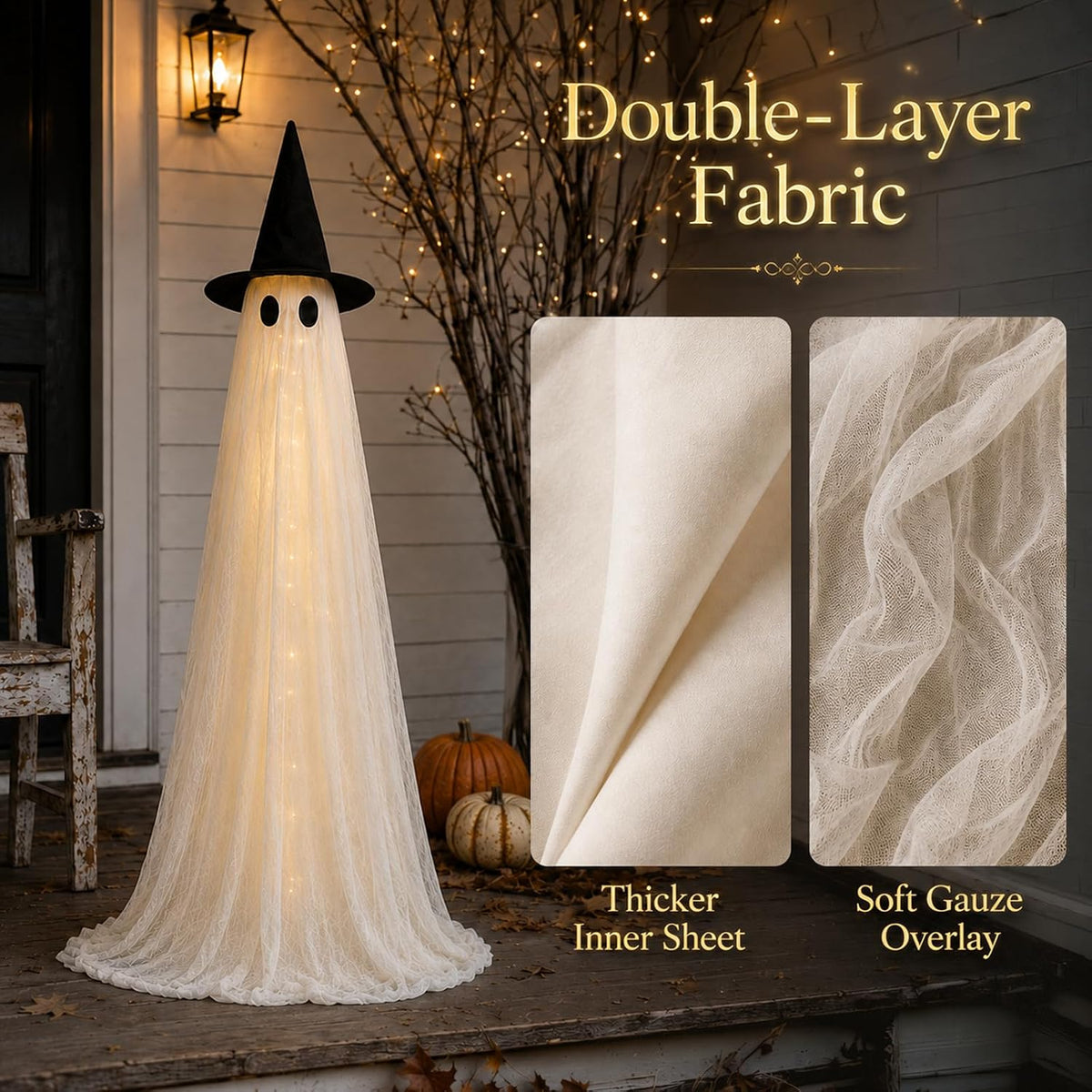 halloween decorations outdoor 3 pack lighted ghost-family with, close-up detail