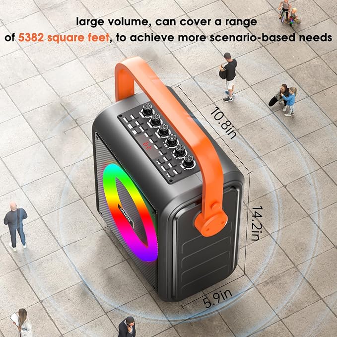 Karaoke Machine,8000mAh Portable Bluetooth Speaker with 2 Wireless Microphones for Adults & Kids,Microphone Speaker Set with Lights,Supports for TF Card,AUX in,FM,REC,for Parties,Outdoor,Home (HBL100)